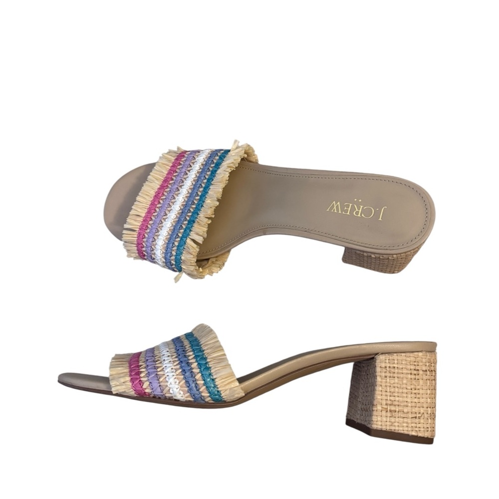 J.Crew Straw Pastel Chunky Heel Slides Sz 10 | Worn Twice | Breezy & Chic Style - Picture 3 of 5